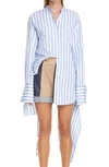 Monse Stripe Drawstring Asymmetrical Shirt In Sky/ White