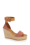 See By Chloé Leather-trimmed Suede Espadrille Wedge Sandals In Dark Pink