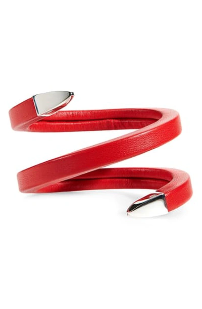 Bottega Veneta Leather Cuff Bracelet In Red