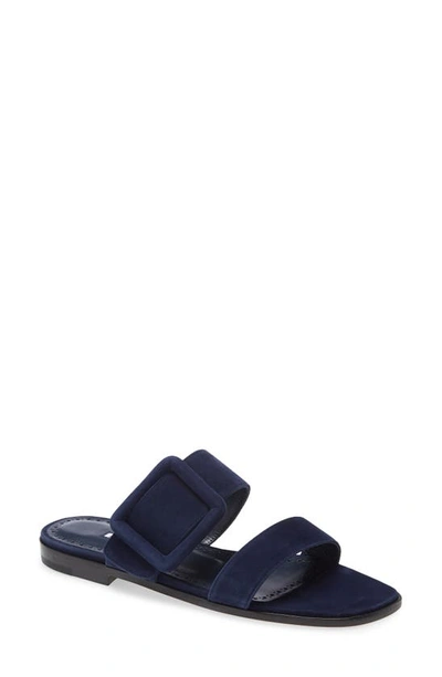 Manolo Blahnik Tituba Buckled Suede Sandals In Navy