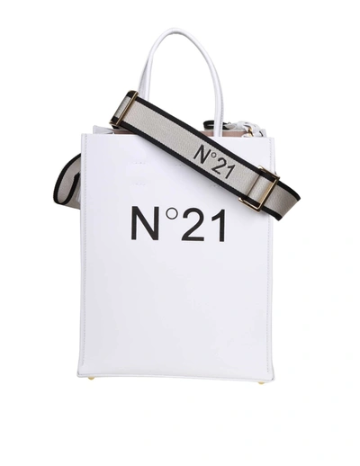 N°21 Black Logo Shopper In White