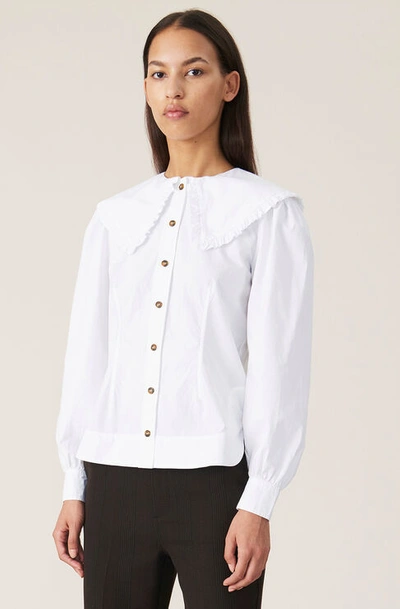 GANNI LONG SLEEVE FRILL COLLAR POPLIN SHIRT,5714667102568