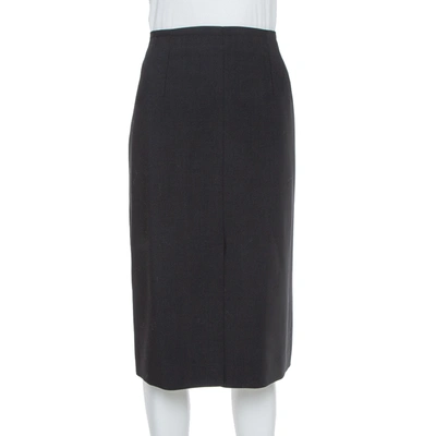 Pre-owned Armani Collezioni Black Wool Crepe Pencil Skirt L