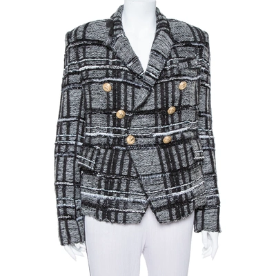 Pre-owned Balmain Monochrome Lurex Unstructured Tweed Double Breasted Blazer M In Black