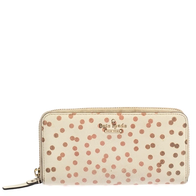 Pre-owned Kate Spade White/red Polka Dots Zip Around Wallet