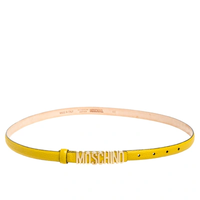 Pre-owned Moschino Yellow Textured Leather Logo Slim Waist Belt 95cm