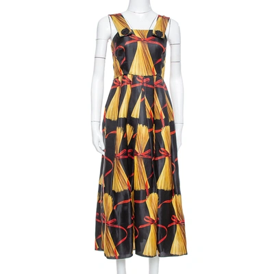 Pre-owned Dolce & Gabbana Black Spaghetti Printed Silk Organza Midi Dress M