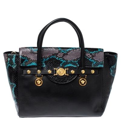 Pre-owned Versace Multcolor Leather And Snakeskin Medusa Medallion Tote In Multicolor