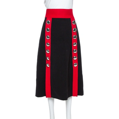 Pre-owned Dolce & Gabbana Black And Red Stretch Wool Button Detail Midi Skirt M