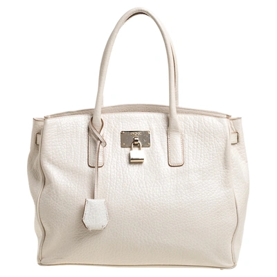 Pre-owned Dkny Off White Leather Shopper Tote