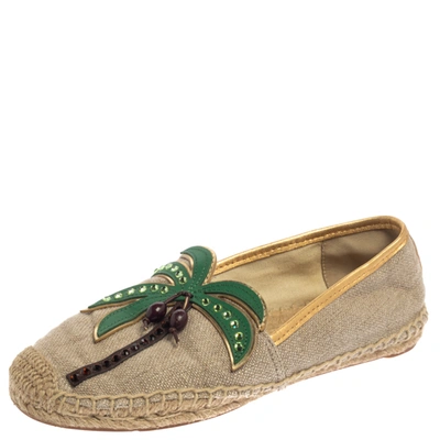 Pre-owned Tory Burch Beige Canvas And Jute Castaway Flat Espadrilles Size 37