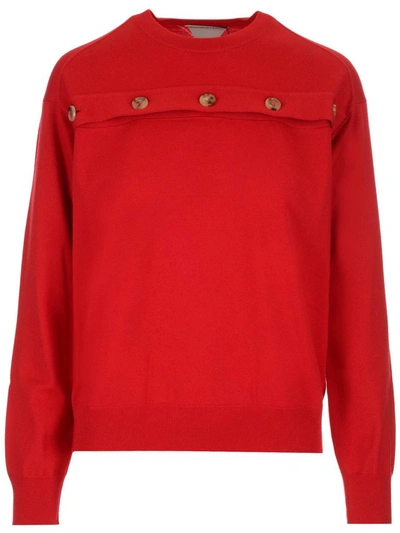 Bottega Veneta Merino Open Button Knit Pullover In Red