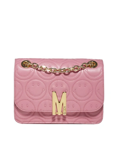 Moschino Smiley-embossed Leather Shoulder Bag In Pink