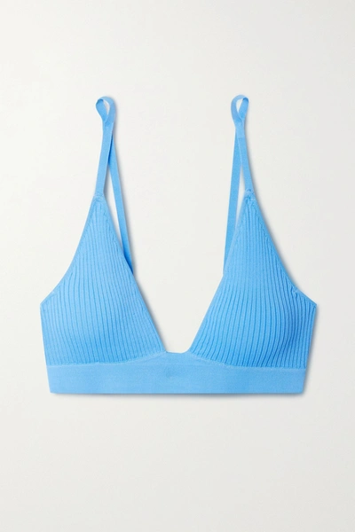 Dodo Bar Or Amy Ribbed-knit Soft-cup Triangle Bra In Blue