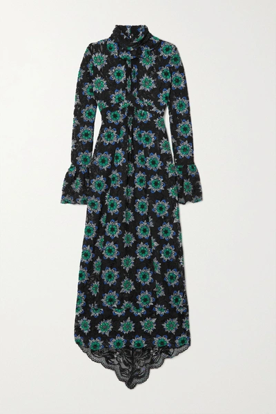 Paco Rabanne Floral-print Lace Turtleneck Maxi Dress In Black