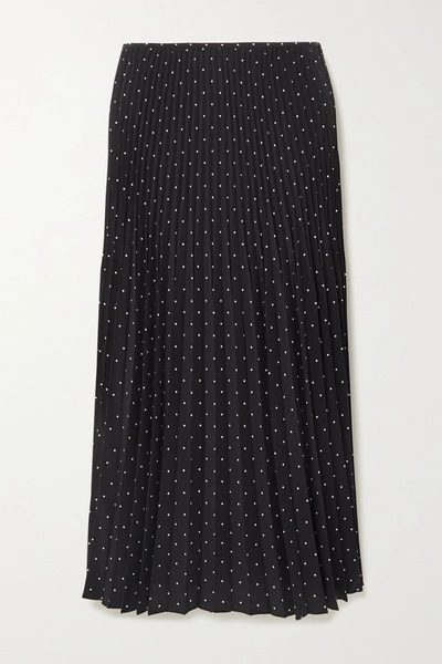 Joseph Pleated Polka-dot Silk Crepe De Chine Midi Skirt In Black