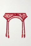 AGENT PROVOCATEUR ZADI METALLIC EMBROIDERED TULLE SUSPENDER BELT