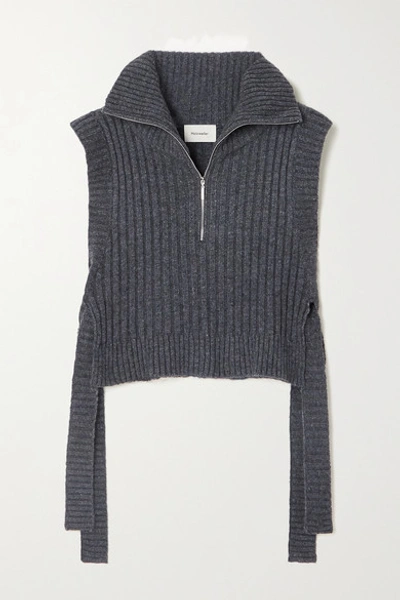 Holzweiler Hafjell Tie-detailed Ribbed Wool-blend Turtleneck Sweater In Gray