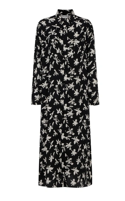 Saint Laurent Floral Print Silk Dress In Black