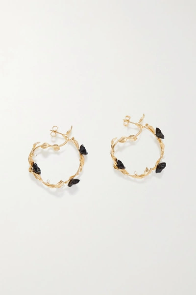 Of Rare Origin Mini Flower Whirl Gold Vermeil, Onyx And Pearl Earrings