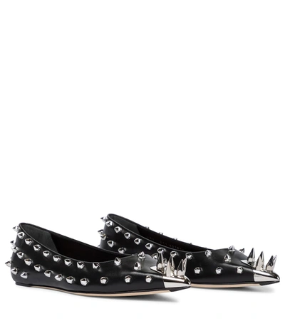 Alexander Mcqueen Black Punk Stud Ballerina Flats In Black/silver