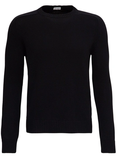 Saint Laurent Black Cashmere Sweater With Logo Patch
