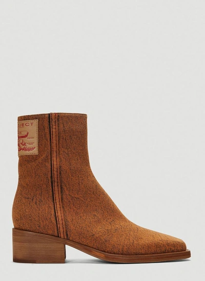 Y/project Denim Ankle Boots In Brown
