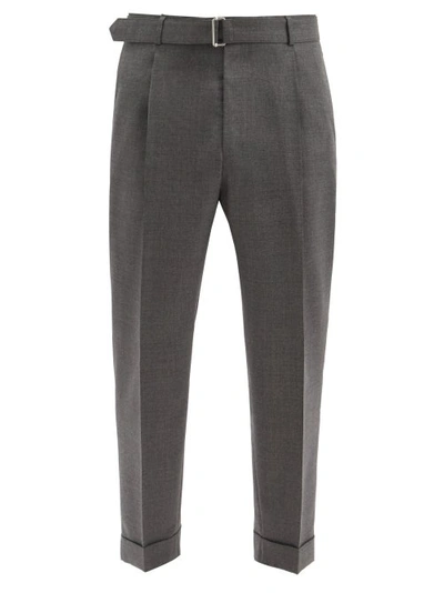 Officine Generale Pierre Tapered Pleated Pinstriped Wool-flannel Suit Trousers In Mid Grey,white