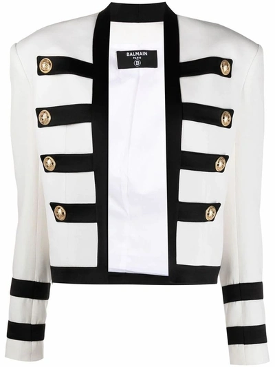 Balmain Button-embellished Satin-trimmed Crepe Blazer In White