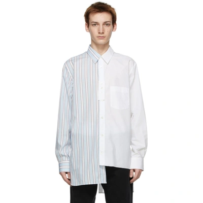 Lanvin White & Blue Asymmetrical Patchwork Shirt