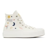 Converse Chuck Taylor All Star Lift Hi 'it's Ok To Wander' Embroidered Sneakers In Vintage White In Egret/white