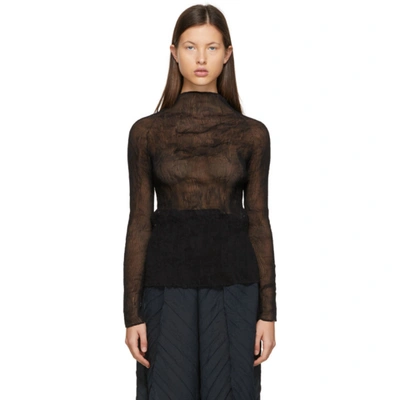 Issey Miyake Chiffon Twist Pleated Mockneck Top In Black