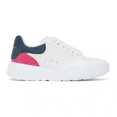 Alexander Mcqueen Colorblock Mixed Leather Trainer Sneakers In White/navy