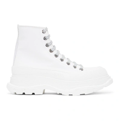 Alexander Mcqueen Canvas And Rubber Exaggerated-sole Ankle Boots In White