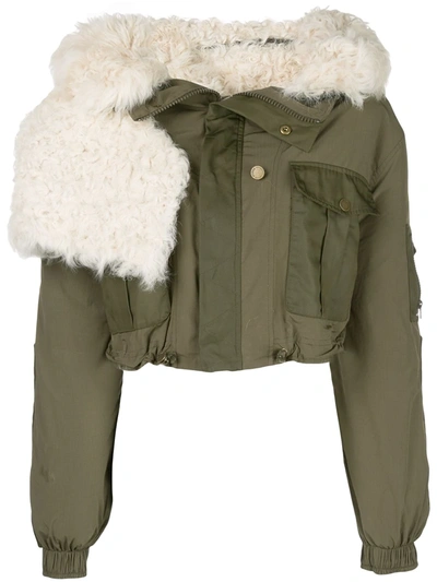 Monse Cropped Bomber Jacket In Green