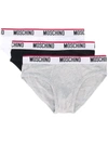 Moschino Logo Waistband Three-pack Briefs In Grey