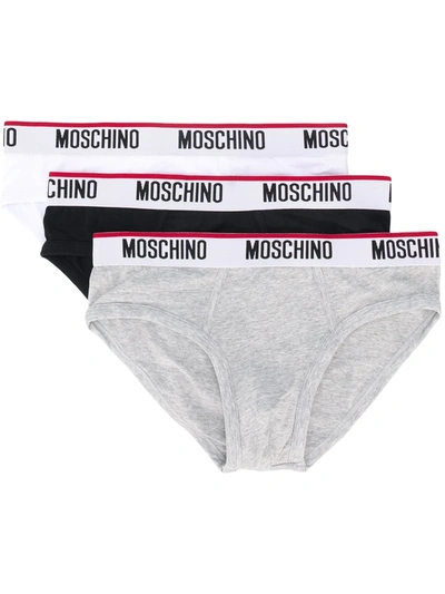 Moschino Logo Waistband Three-pack Briefs In Grey