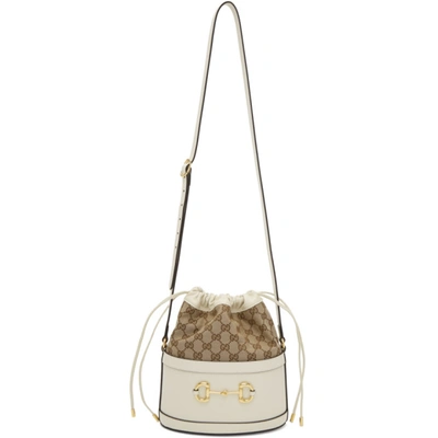 Gucci 1955 Horsebit Gg Supreme And Leather Bucket Bag In Mystic White