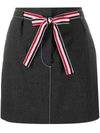 Thom Browne 2ply Fresco Tie Waist Mini Sack Skirt In Grey