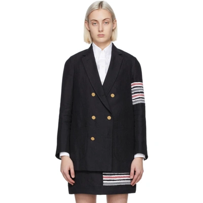 Thom Browne 4-bar Double-face Wool Double-breasted Jacket In Blue