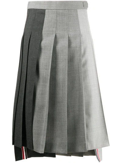 Thom Browne Fun-mix Pleated Wool Skirt In Grey