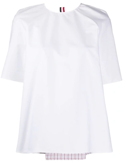 Thom Browne Box Pleat Short Sleeve Blouse In White