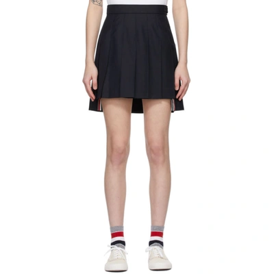 Thom Browne Navy Super 120s Dropped Back Pleated Miniskirt In 415 Navy