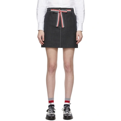 Thom Browne 2ply Fresco Tie Waist Mini Sack Skirt In Grey