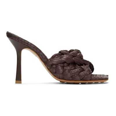 BOTTEGA VENETA BROWN RAFFIA STRETCH HEELED MULES