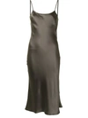 Voz Midi Silk Slip Dress In Brown