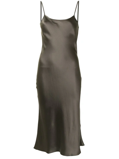Voz Midi Silk Slip Dress In Brown