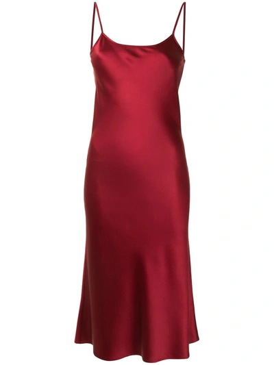 Voz Midi Silk Slip Dress In Red