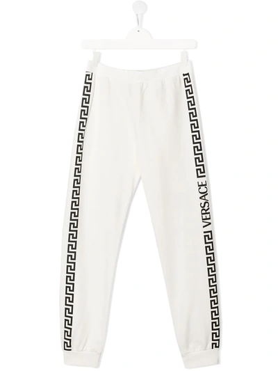Young Versace Teen Logo Print Track Trousers In White