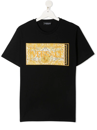 Young Versace Teen Logo-embroidered Cotton T-shirt In Black